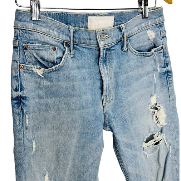 MOTHER The Sinner Distressed Cropped Jeans Thanks for Nothin Light Wash size 27 - Picture 4 of 11